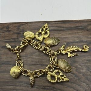 Gold Charm Bracelet with Sea Motifs Shells  Large Big Bold charm Bracelet